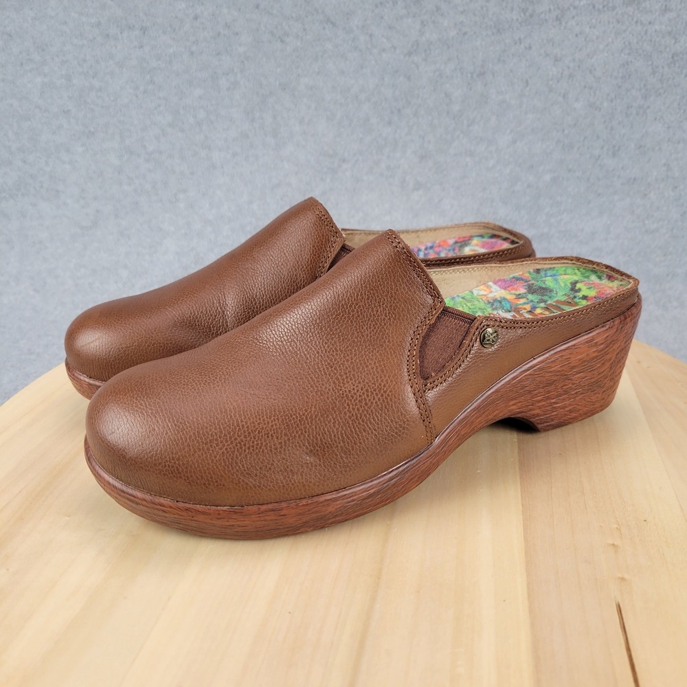 Alegria Sereniti Clogs Womens 38 Brown Leather Wedge Slip On Mules‎ SER-7739